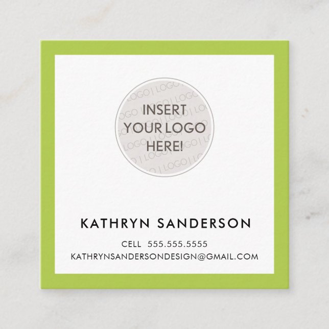 MINIMAL CUSTOM LOGO modern chic lime green black Square Business Card (Front)