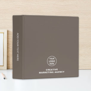 Minimal Custom Logo QR Social Media Taupe Business Binder