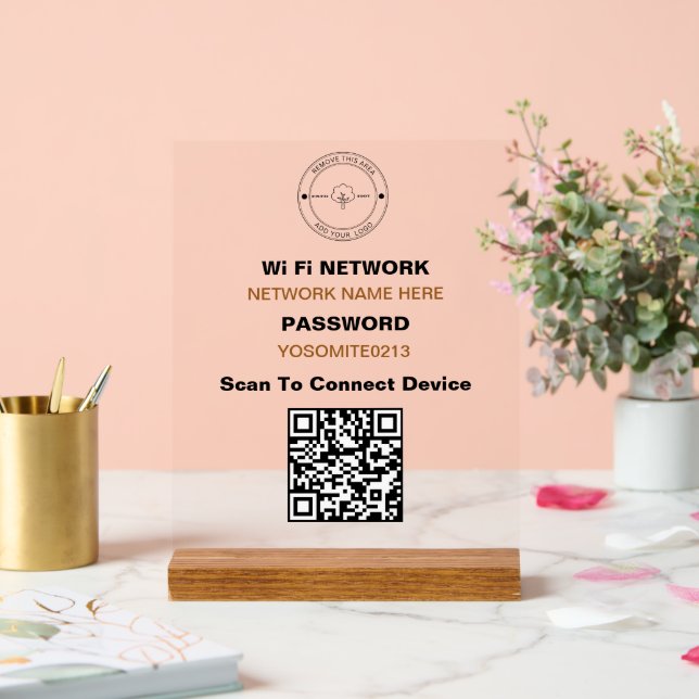 Minimal Custom Made Logo QR Code Wifi Details Acrylic Sign (Wedding)