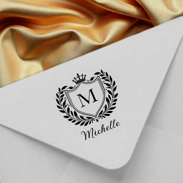 Minimal Custom Monogram Name Royal Crest Emblem    Rubber Stamp (Creator Uploaded)