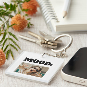 Minimal Custom MOOD Funny Add Photo Keychain