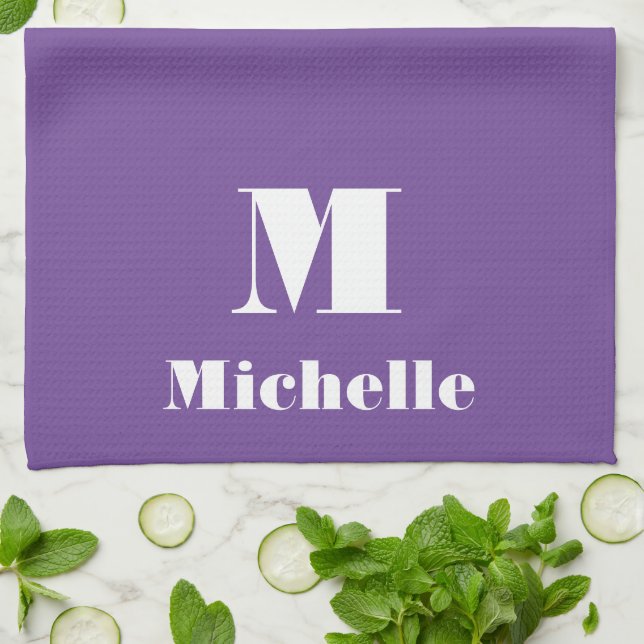 MInimal Custom Name Initial Solid Colour  Kitchen Towel (Folded)