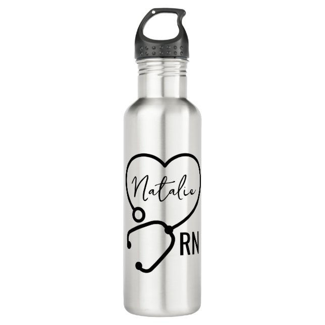 Minimal Custom Nurse Name Stethoscope Heart  710 Ml Water Bottle (Front)