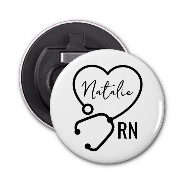 Minimal Custom Nurse Name Stethoscope Heart  Bottle Opener (Front)