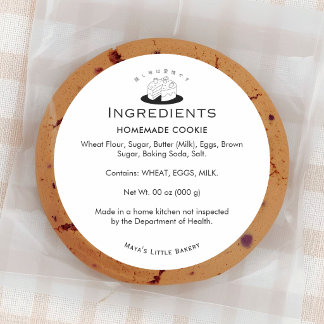 Minimal Cute Cake Logo Bakery Ingredient Classic Round Sticker