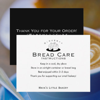 Minimal Cute Cake Logo Bread Care Instructions Thank You Card