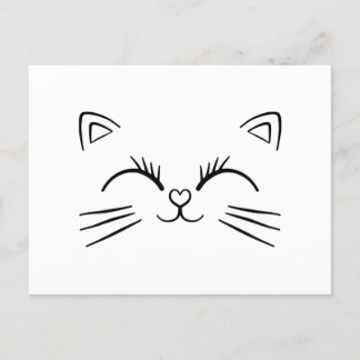 Minimal Cute Cat Face Doodle Outline Postcard