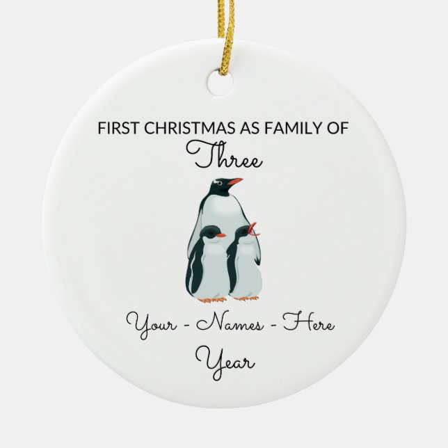 Minimal Cute  First Christmas as Family of Three Ceramic Ornament (Front)