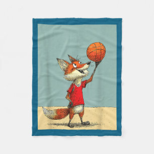 Minimal Cute Fox Sports Funny Basketball Fleece Blanket