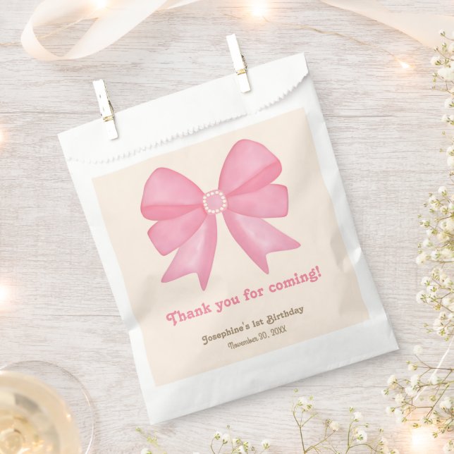 Minimal Cute Pink Bow Birthday Favour Bag (Clipped)