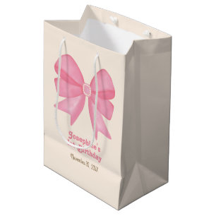 Minimal Cute Pink Bow Birthday Medium Gift Bag