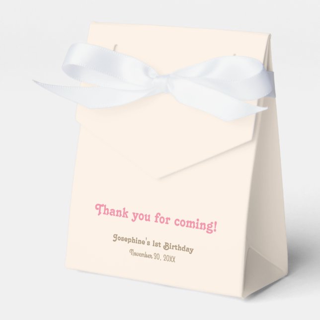 Minimal Cute Pink Bow Birthday Thank You Favor Box (Front Side)