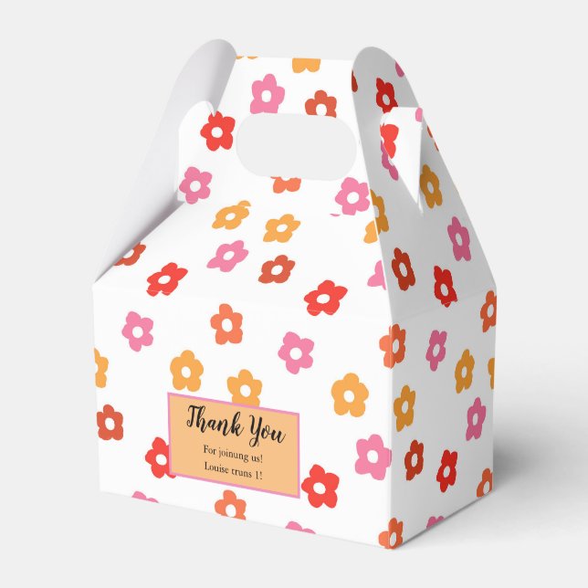 Minimal Cute Pink Yellow Red Orange Floral Pattern Favor Box (Front Side)