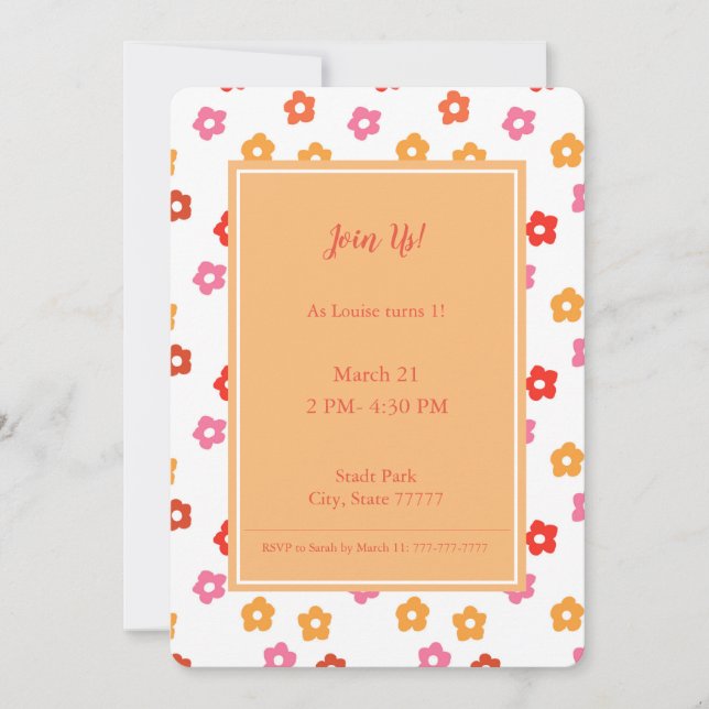 Minimal Cute Pink Yellow Red Orange Floral Pattern Invitation (Front)
