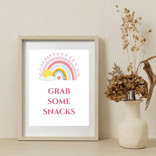 Minimal Cute Rainbow Sun  Grab some Snacks Poster (Creator Uploaded)
