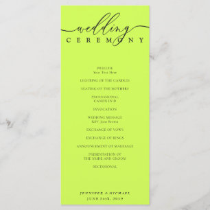 Minimal Cyber Lime Jet Black Wedding Ceremony Program