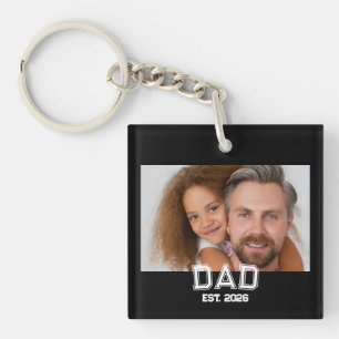 Minimal Dad Established Year New Father Photo Keychain