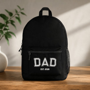 Minimal Dad Established Year New Father Printed Backpack