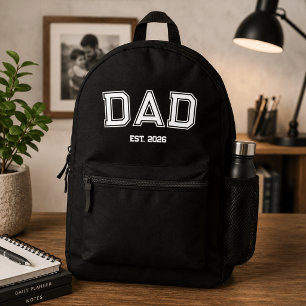 Minimal Dad Established Year New Father Printed Backpack