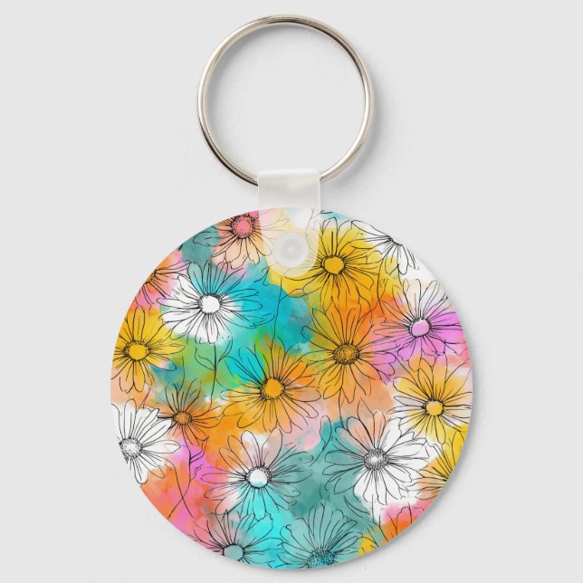 Minimal Daisy Flowers Metal Keychain (Front)