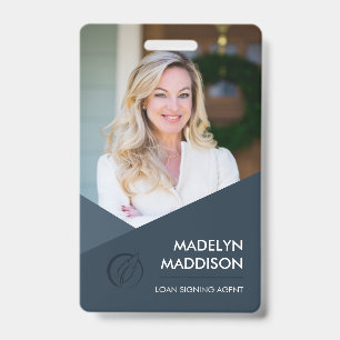 Minimal Dark Azure Photo Notary Signing Agent Badg Badge