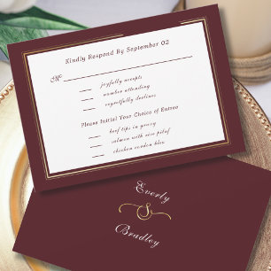 Minimal Dark Burgundy Gold Menu Selection RSVP
