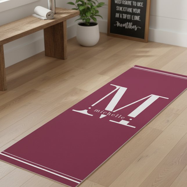 Minimal Dark Burgundy & White Monogram Yoga Mat (Creator Uploaded)