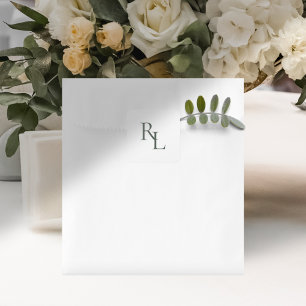 Minimal Dark Forest Green Wedding Couple Initials  Square Sticker