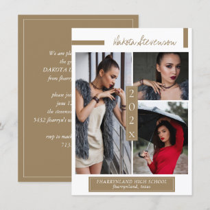 Minimal Dark Gold and White Graduation Photo Invitation