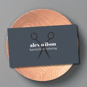Minimal Dark Grayish Blue Scissors Hair Salon Business Card