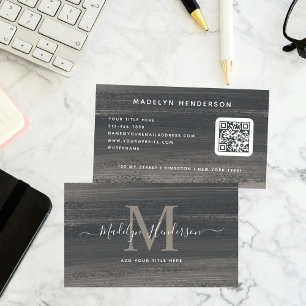 Minimal Dark Grey Brush Scannable QR Code Business Card