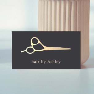 Minimal Dark Grey Faux Gold Scissors Hair Stylist Business Card