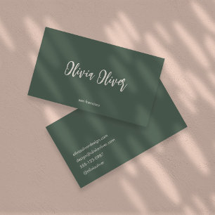 Minimal Dark Sage Script Calligraphy Chic Modern Business Card