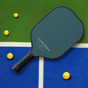Minimal Dark Teal Blue Monogram Name + Contact Pickleball Paddle