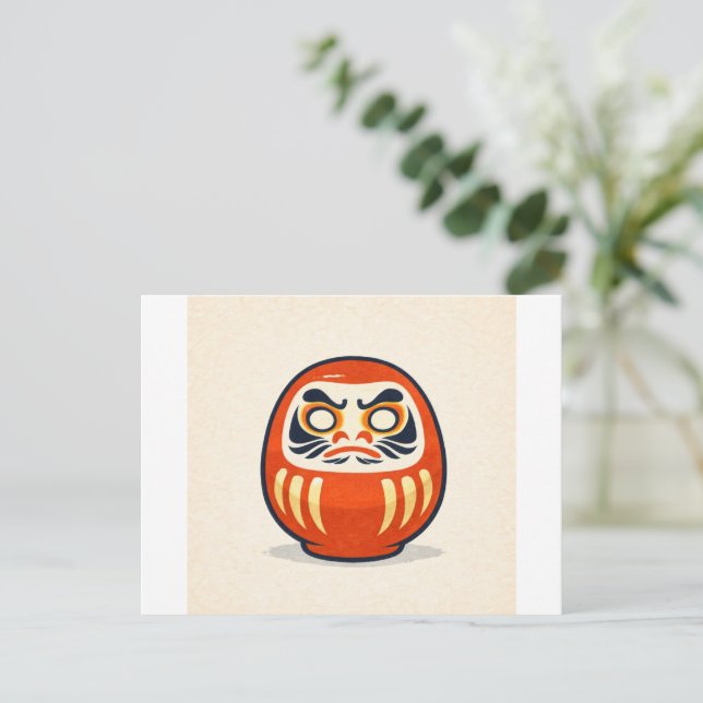Minimal Daruma – Japanese Folk Art Postcard (Standing Front)