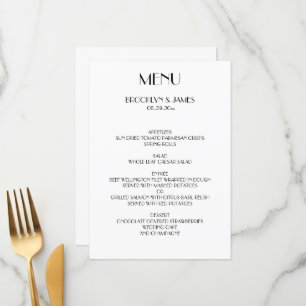 Minimal Deco White Wedding Menu Card