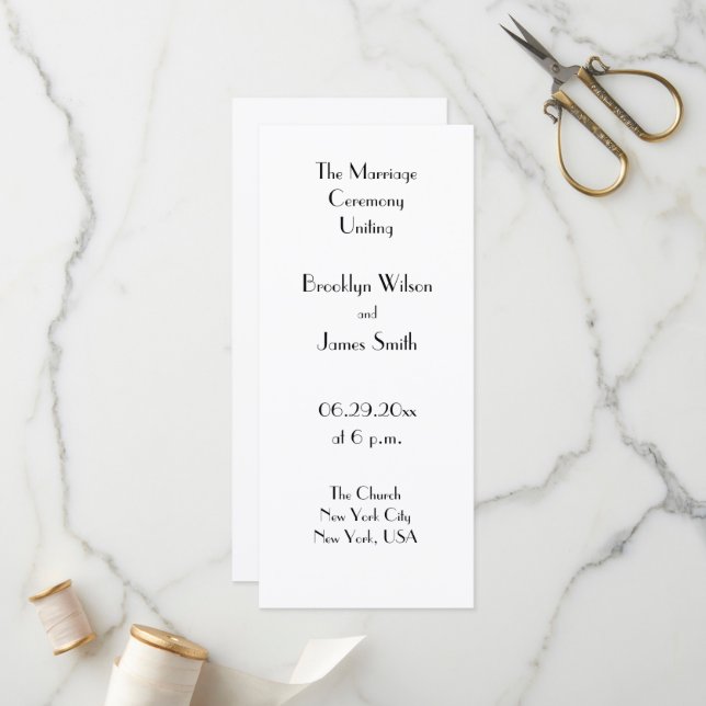 Minimal Deco White Wedding Program (Front/Back In Situ)