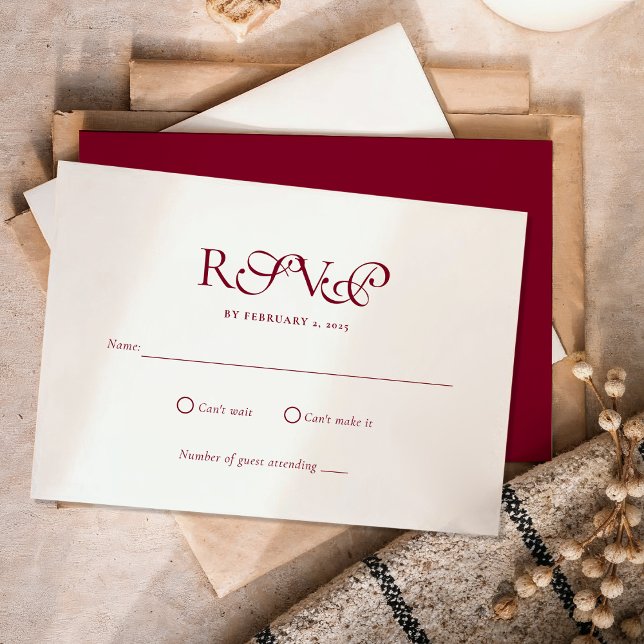 Minimal Deep Burgundy Script Wedding RSVP Card (Creator Uploaded)