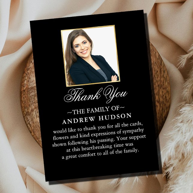 Minimal Delicate Funeral Photo Thank You Card (Creator Uploaded)