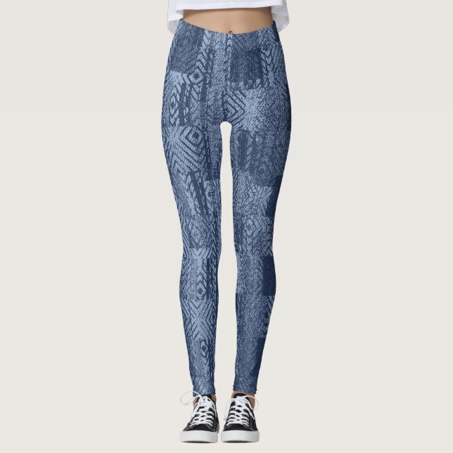 Minimal Denim Abstract Memphis Patchwork Leggings (Front)
