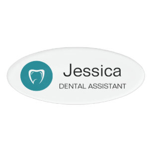 Minimal Dental Assistant Name Badge Tooth Logo