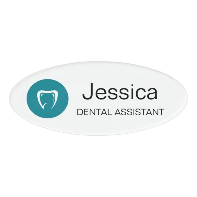Minimal Dental Assistant Name Badge Tooth Logo (Front)