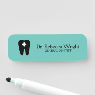 Minimal Dentist Logo Light Teal Dental Office Name Tag
