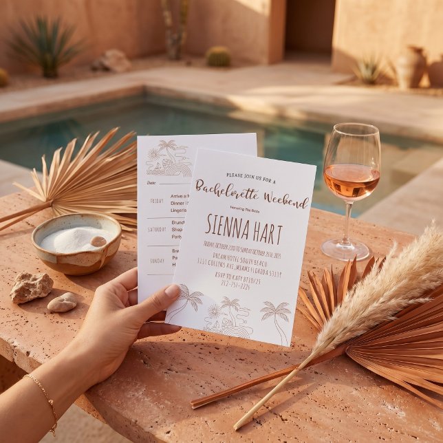 Minimal Desert Bachelorette Weekend Itinerary  Invitation (Creator Uploaded)