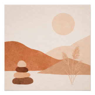 Minimal Desert Balance a Abstract Boho Landscape Poster