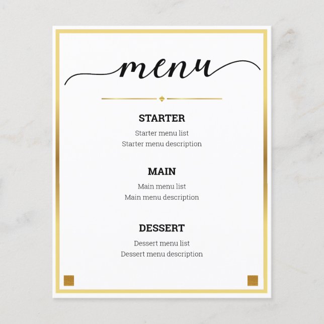 Minimal Design Gold Border Wedding Event Menu (Front)