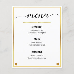Minimal Design Gold Border Wedding Event Menu