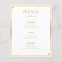 Minimal Design Gold Border Wedding Event Menu