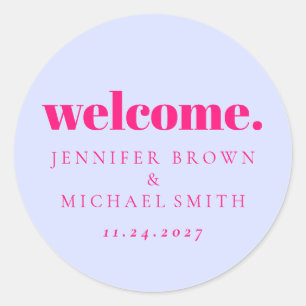 Minimal Design Lilac Pink Welcome Classic Round Sticker