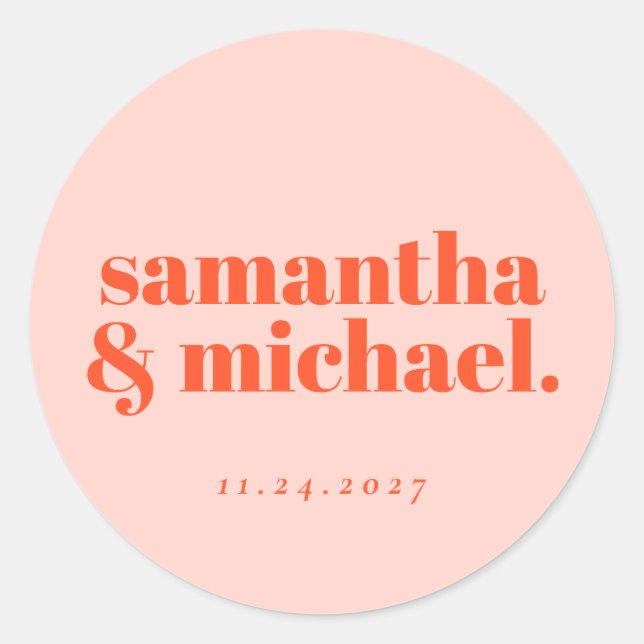 Minimal Design Orange Pink typo Welcome Classic Round Sticker (Front)
